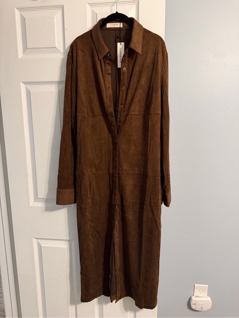 Faux Suede Long snap front dress or jacket rich brown size XL STRETCHY
